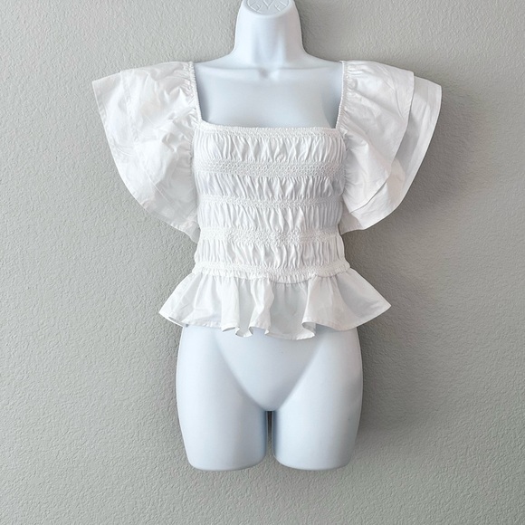 Zara Tops - Zara Cotton Smocked Puff Sleeve Blouse